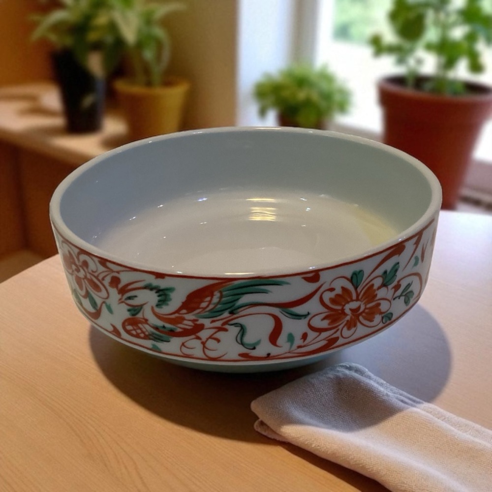 Vintage Japan Flat Bowl With Bird & Floral Design